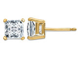1.82 Carat (5.5mm) Synthetic Moissanite Princess-Cut Solitaire Stud Earrings 14K Yellow Gold (2.00 Ct Diamond Look)